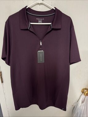 Perry Ellis Short Sleeve Zip Polo in Deep Plum